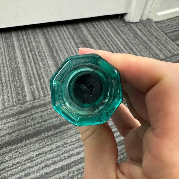 Vintage Teal Turquoise Glass Candlestick Holder | Coastal Beach Vibe | Taper - Picture 5 of 5